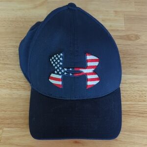 Under Armour Dark Blue Hat with Embroidered Flag Design L/XL
